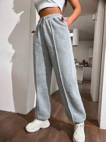 SHEIN Unity Drawstring Waist Seam Detail Slant Pocket Sweatpants - Grey - View 3