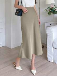 DAZY High Waist Mermaid Hem Skirt - Apricot - View 1