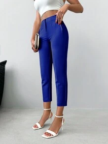EURMUSE Solid Cropped Suit Pants - Navy Blue - View 3