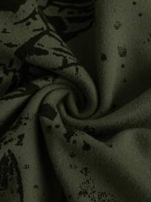 ROMWE Grunge Punk Skull & Floral Print Boat Neck Crop Tee, School - Army Green - View 4