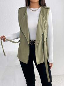 SHEIN LUNE 大翻領腰部抽繩拉鏈開襟外套馬甲