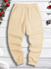 Manfinity Homme Nam Lỏng lẻo phù hợp Quần thể thao Với In Khẩu hiệu Và Eo dây rút - Màu Khaki - Xem 2