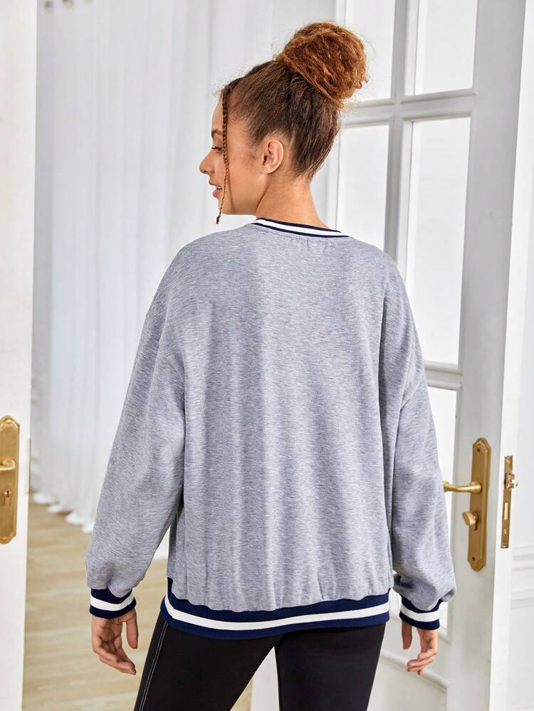 Teen Girls' Letter Print Round Neck Casual Sweatshirt