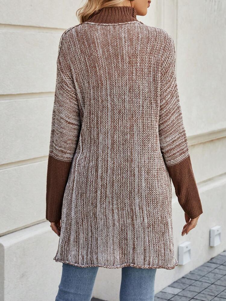 Marled Knit Turtleneck Drop Shoulder Knit Pullover Fall Winter Sweater