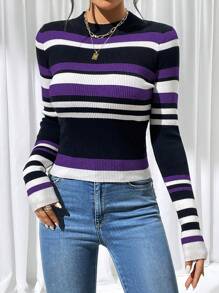 SHEIN Essnce Sudadera A Rayas Para Mujer - Morado - Ver 4