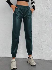 EURMUSE Chất rắn Eo đàn hồi Túi nghiêng Quần - màu xanh lá - Xem 3