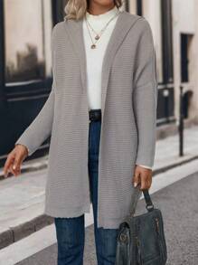 SHEIN LUNE tay cánh áo có mũ Áo len Duster - Xám - Xem 6
