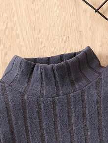 SHEIN Young Boy Mock Neck Ribbed Knit Tee - Dark Grey - View 3