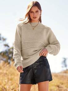 BTFBM Chất rắn Đồ đan Ribbed Áo len - Màu be - Xem 6