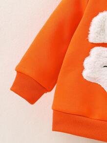 Baby Boy Fox Print 3D Ear Design Pullover & Fox Print Sweatpants - Orange - View 5
