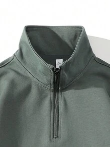 Men Contrast Panel Quarter Zip Sweatshirt - Green - View 4