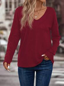 EMERY ROSE Solid Drop Shoulder Tee Fall Cloth For Women