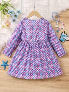 SHEIN Young Girl Fish Scales Print Dress - Multicolor - View 2