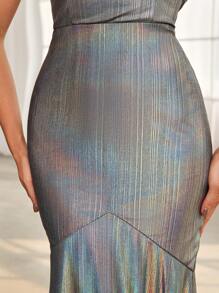 SHEIN Belle Vestito Formale Serale Da Donna Con Coda A Sirena In Tessuto Laser - Argento - Visualizzare 7