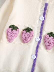 SHEIN Young Girl Grape Pattern Cardigan & Ruffle Hem Knit Pants - Purple - View 8