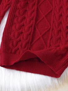 SHEIN Chica Joven Vestido de punto ribete con fruncido tejido de cable - Rojo - Ver 6