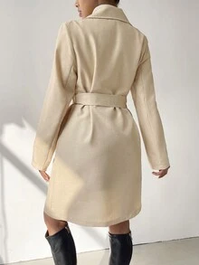 SHEIN Privé Cổ áo Thắt lưng Áo khoác Trench - Màu be - Xem 2