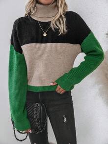 SHEIN LUNE Khối màu Áo cao cổ Thả vai Áo len - Nhiều màu - Xem 5