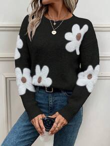 SHEIN Essnce 休閒女士毛衣 - 黑色 - 查看 3