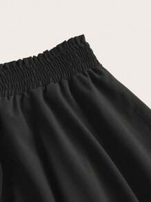 Flirla Chân váy Plus Solid với gấu váy bất đối xứng - màu đen - Xem 3