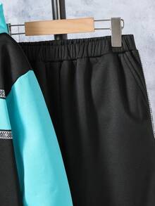 SHEIN Tween Boy Letter Graphic Colorblock Kangaroo Pocket Hoodie & Sweatpants - Multicolor - View 6