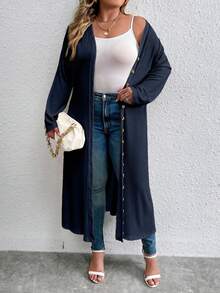 Calvaya Hơn Nút phía trước áo - Màu xanh hải quân - Xem 5