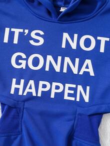 SHEIN Tween Girl Slogan Graphic Drop Shoulder Hooded Sweatshirt Dress - Blue - View 3