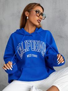 SHEIN Unity Letter Graphic Drawstring Hoodie - Royal Blue - View 1