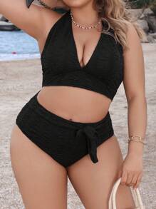 SHEIN Swim Curve Plus Size Bikini Set - Black - View 1