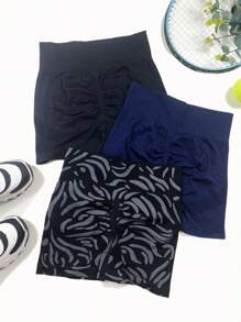 3入組寬腰圍肋紋針織運動短褲,提臀效果