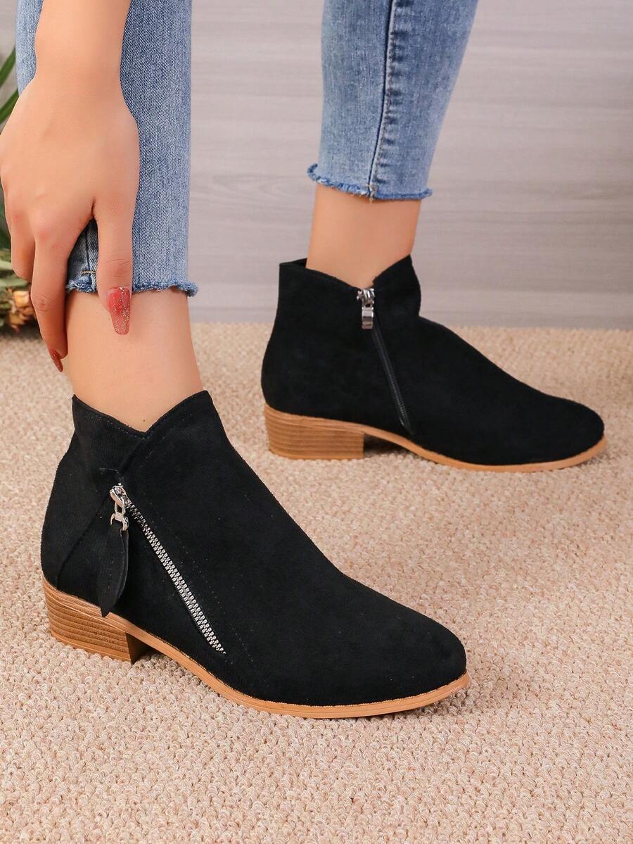 女性時尚簡約風和舒服的踝靴和短靴,四可穿戴 - 黑色 - 查看 1