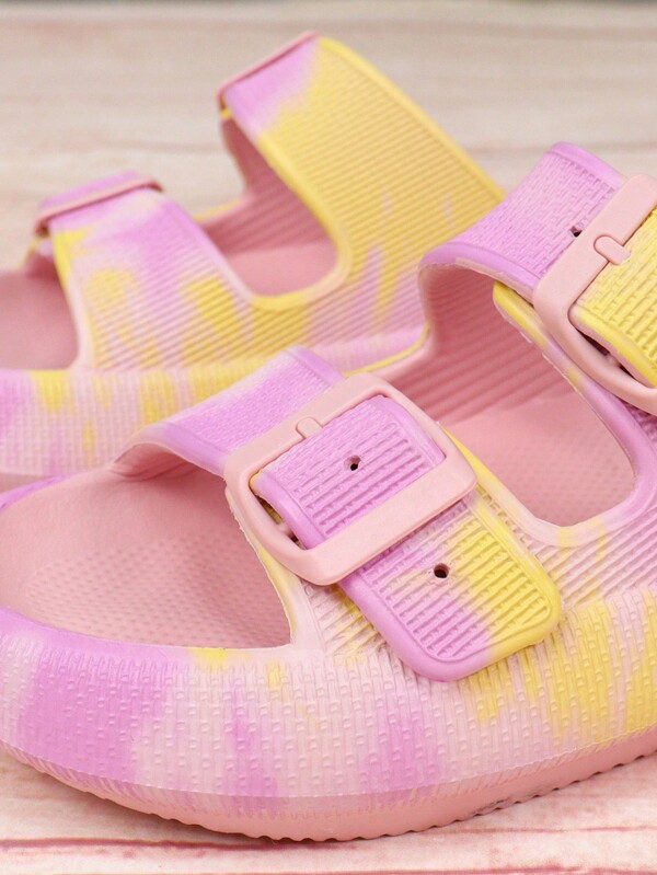 Women's Pink Printed Slides, Casual Soft Single Pillow Slides