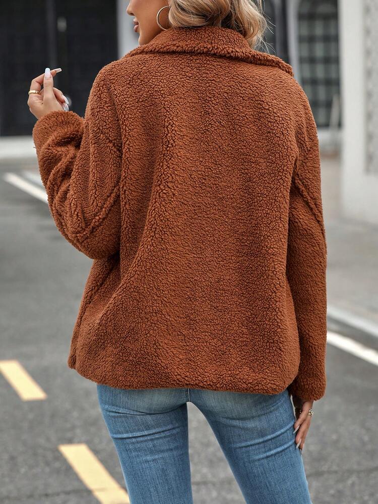 Lapel Neck Double Button Teddy Coat