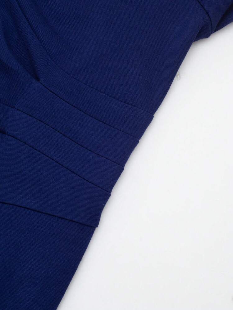 HOMEYEE V-cuello Vestido Ajustado Con Cinturón, Manga 3/4, Estilo Retro Elegante, Ideal Para Vacaciones Y Trabajo Para Mujeres De Negocios - Azul Marino - Añade 6