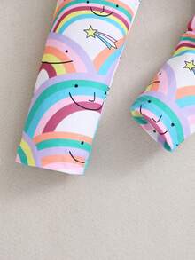 SHEIN 女小童彩虹&卡通圖案緊身打底褲