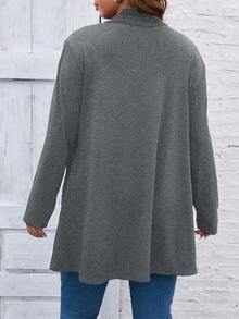 SHEIN LUNE Plus Solid Buckle Front Asymmetrical Hem Coat - Grey - View 2