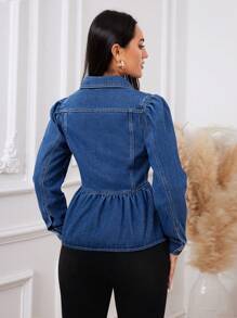 SHEIN Privé Cazadora mezclilla desgarro con diseño de solapa peplum