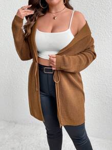 Celure 大碼腰部抽繩連帽開襟衫 - 摩卡棕 - 查看 4