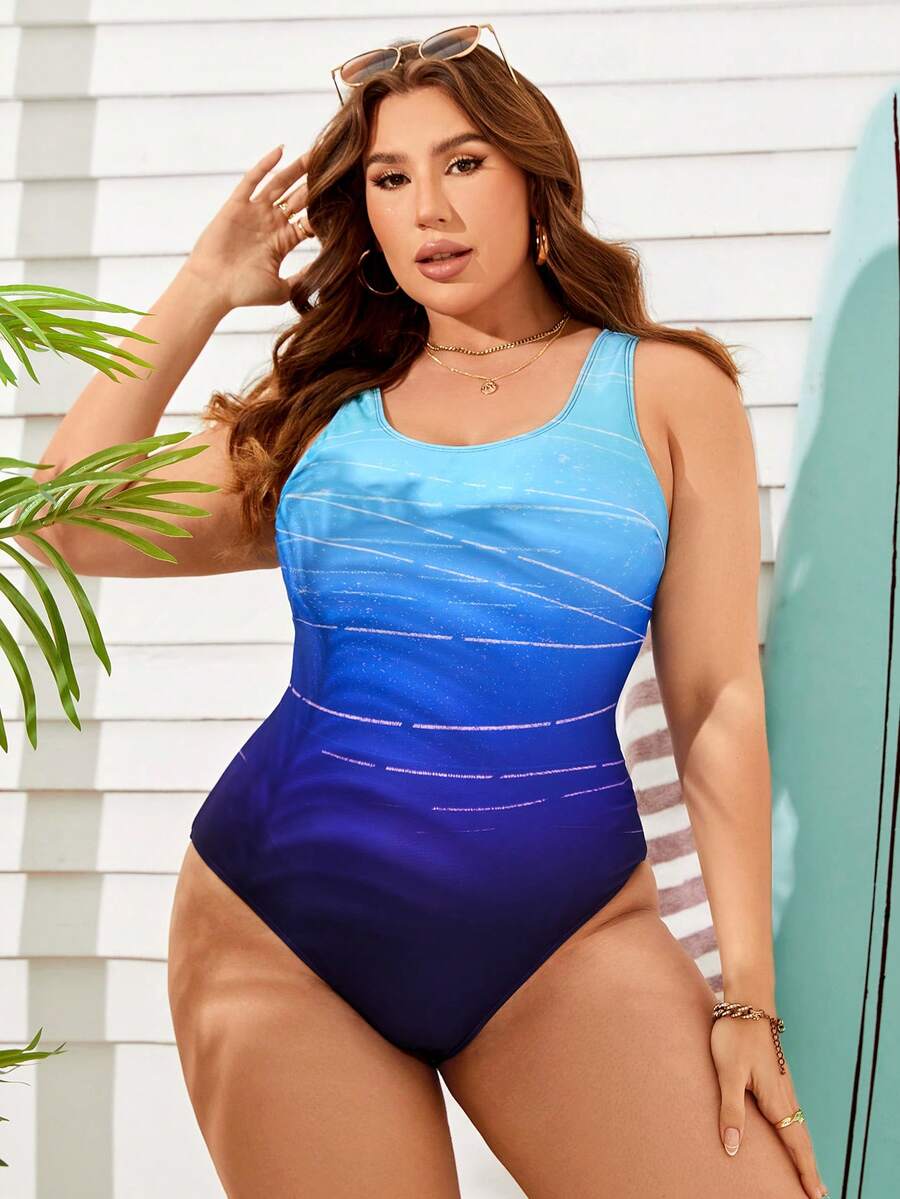 Swim SPRTY Plus Ombre One Piece Swimsuit - Multicolor - View 1