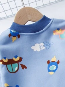 儿童保暖内衣套装，保暖内衬厚冬季保暖衣服，适合小男孩秋冬睡衣，带蓝色汽车图案