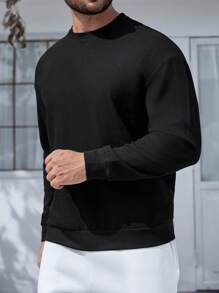 Manfinity Homme Loose Men's Solid Color Drop Shoulder Sweatshirt - Black - View 1