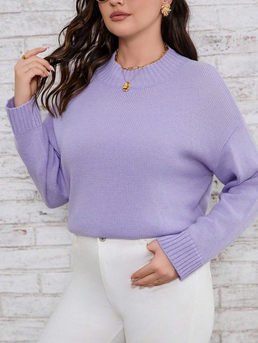 SHEIN LUNE Hơn Thả vai Áo len - Màu tím - Xem 1