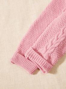 Baby Girl 3D Ears Design Button Front Hooded Cable Knit Jumpsuit - Pink - View 3