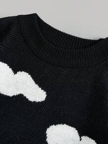 Flirla Suéter de punto de bloque de color con patrón de nubes y formas geométricas para otoño e invierno - Multicolor - Ver 4