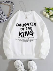 SHEIN EZwear Women's Letter Printed Fleece Sweatshirt - White - View 1