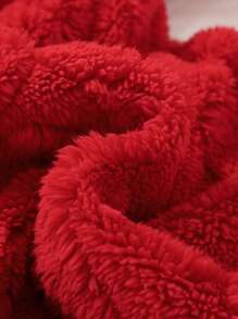 SHEIN 婴幼儿女童休闲可爱萌宠 3D 熊图案羊毛连帽连衣裙，适合户外活动和日常休闲穿着，秋冬季 - 紅色 - 查看 5