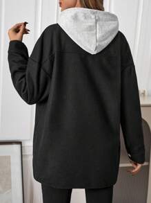 SHEIN Maternity Drop Shoulder Flap Pocket Button Front Coat - Black - View 3