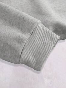 SHEIN EZwear 字母圖案落肩袖運動衫 - 灰色 - 查看 3