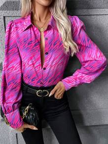 SHEIN LUNE Allover Print Button Front Shirt - Multicolor - View 1