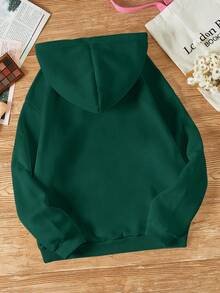 SHEIN EZwear 大码纯色抽绳卫衣 - 墨綠色 - 查看 2